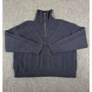 We Norwegians Highland Zip Up Sweater Womens Medium Blue Merino Wool Cable Knit
